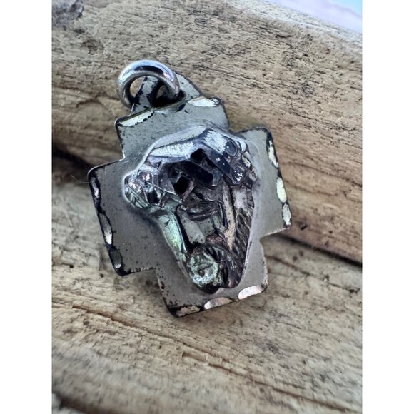 Theda Sterling Silver Jesus Christ Cross Pendant Raised Relief Crown of Thorns - Picture 2 of 6